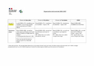 Rentrée des élèves 2026/2027