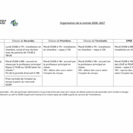 Rentrée 2026/2027