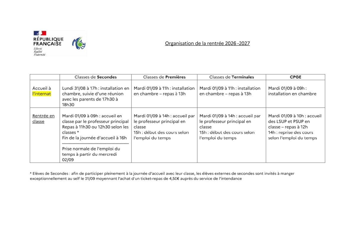 Rentrée 2026/2027